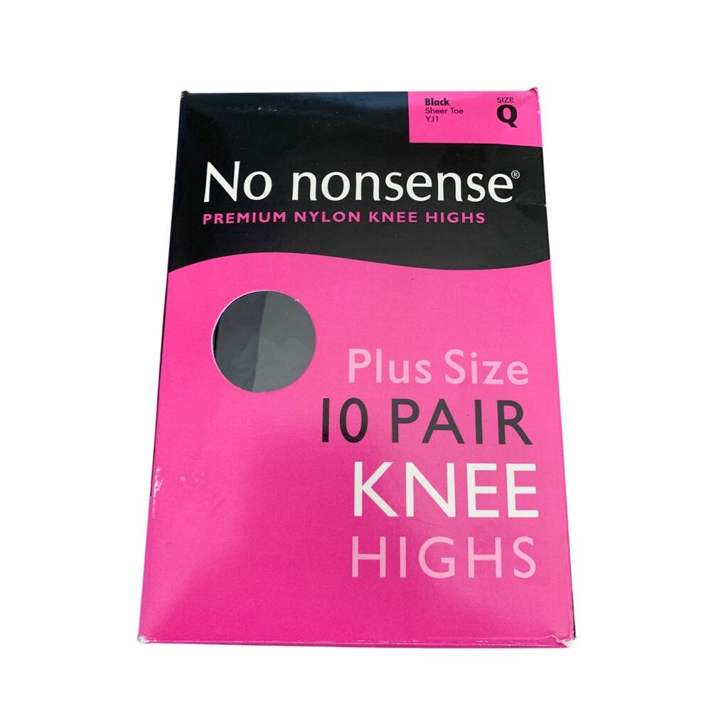 No Nonsense Knee Highs 10 Pair Queen Size BLACK Sheer Toe